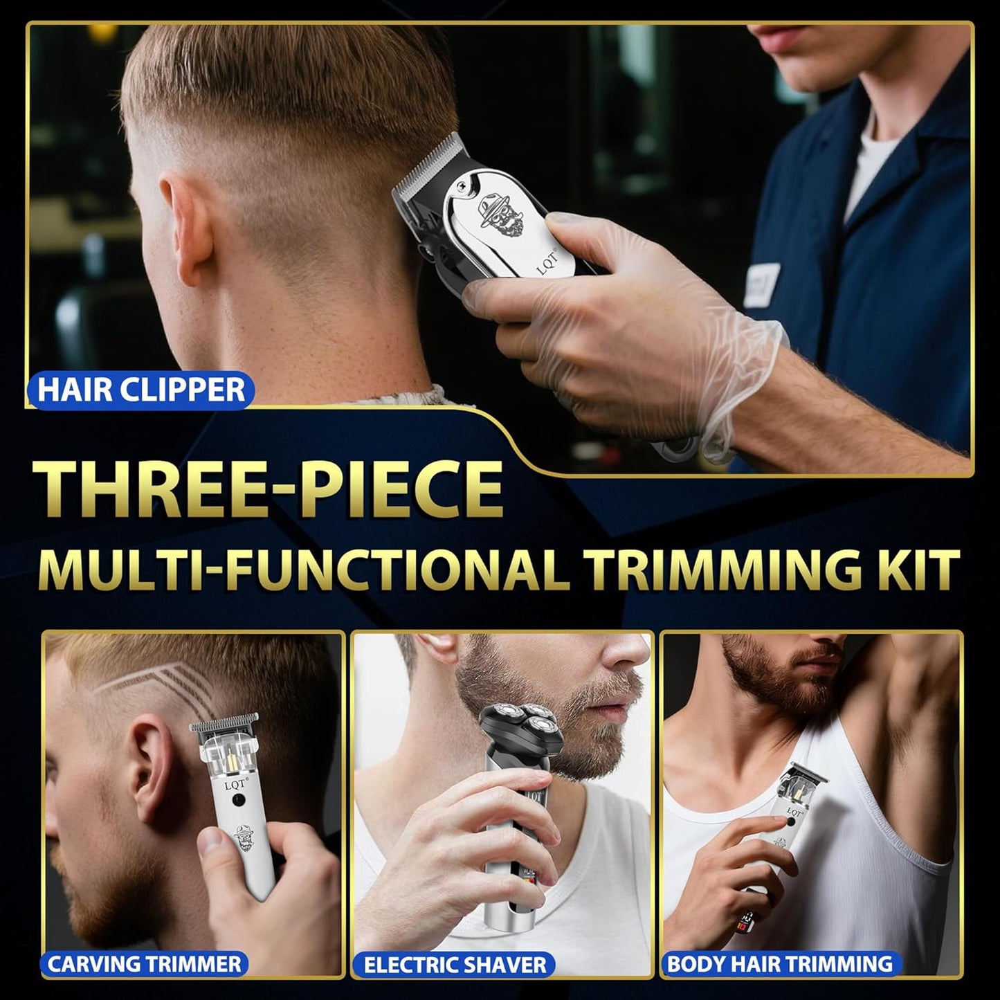 Skiennix Professional Barber Kit - Cordless Hair Clipper, Trimmer & Rotary Shaver Set | LED Display, USB-C Rechargeable, Low Noise
