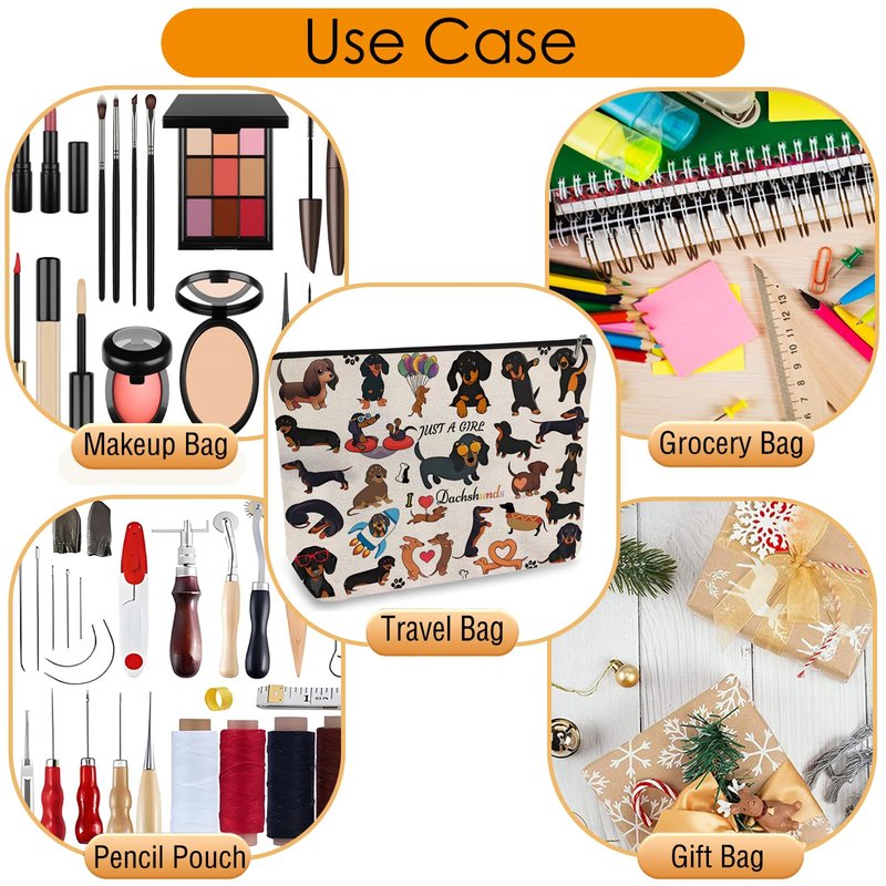 DOOX Dachshund Makeup Bags with Lining, Funny Cosmetic Bags Pencil Pouch - Double-Sided Print - Cute Birthday & Christmas Dachshund Gifts for Daughter, Sister, Women