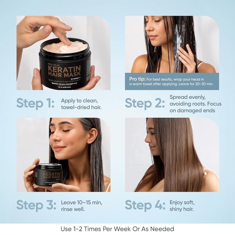 Keratin Hair Mask - Deep Repair for Dry, Damaged Hair | Hydrolyzed Keratin, Argan Oil, 8.5 fl oz