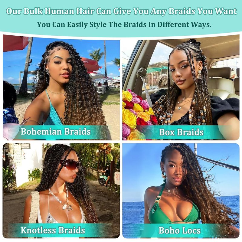 Ombre Human Braiding Hair for Boho Braids 14 Inch 120g Deep Wave Bulk Boho Human Hair for Braiding Curly Knotless Bohemian Braids 12A 100% Brazilian Virgin No Weft Extensions 3 Bundles/Pack T1B/27
