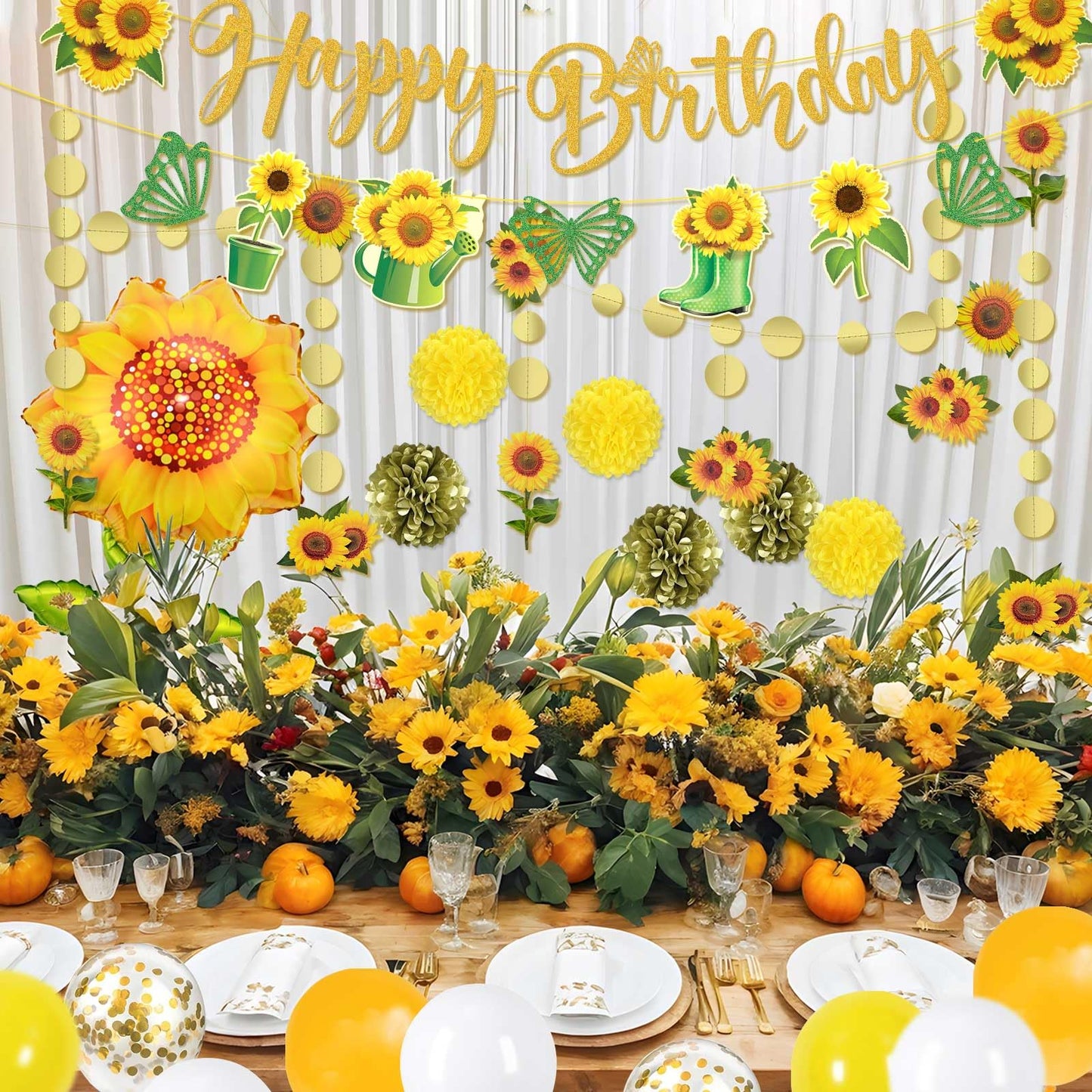 Sunflower Birthday Secorations TSVATE Sunflower Party Decorations with Sunflower Garland, Sunflower Balloons, Sunflower Backdrop, Pompoms, Sunflower Birthday Banner, Party Supplies for Women and Girls