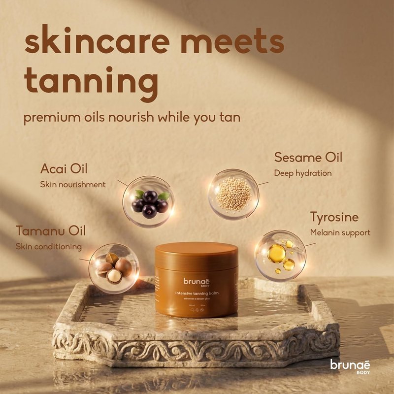 BRUNAE BODY® Intensive Tanning Bed Balm - Natural Tan Accelerator Lotion for Faster, Darker Tan | 100% Vegan, Australian Made