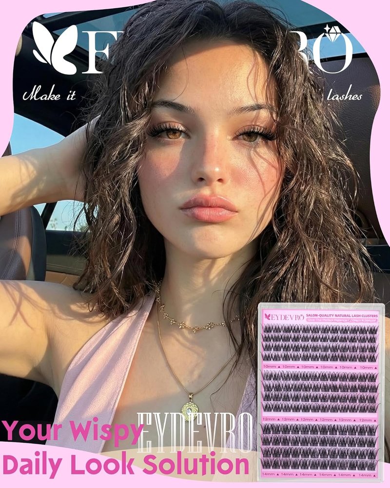 EYDEVRO Wispy Lash Clusters - Natural 10-12-14mm Eyelash Extensions for DIY Home Use | Waterproof & Fluffy