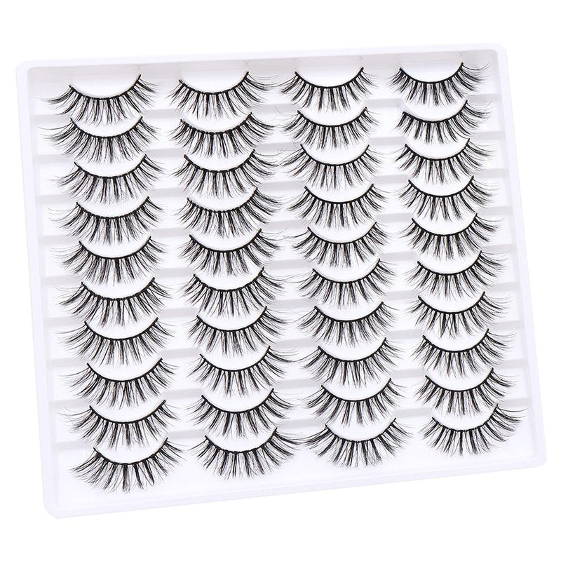 Azenlo False Eyelashes - 20 Pairs of 14mm Wispy Faux Mink Lashes | 3D Fluffy Cat Eye Style