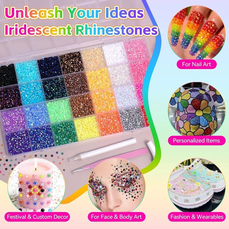 Skiennix 32000 Pcs Rhinestones Bedazzling Kit - Colorful 3mm Flatback Resin Gems for DIY Crafts