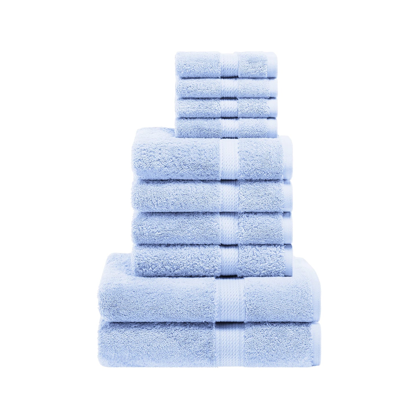 SUPERIOR Egyptian Cotton Pile 8 Piece Towel Set, Includes 2 Bath, 2 Hand, 4 Face Towels/Washcloths, Ultra Soft Luxury Towels, Thick Plush Essentials, Guest Bath, Spa, Hotel Bathroom, Light Blue