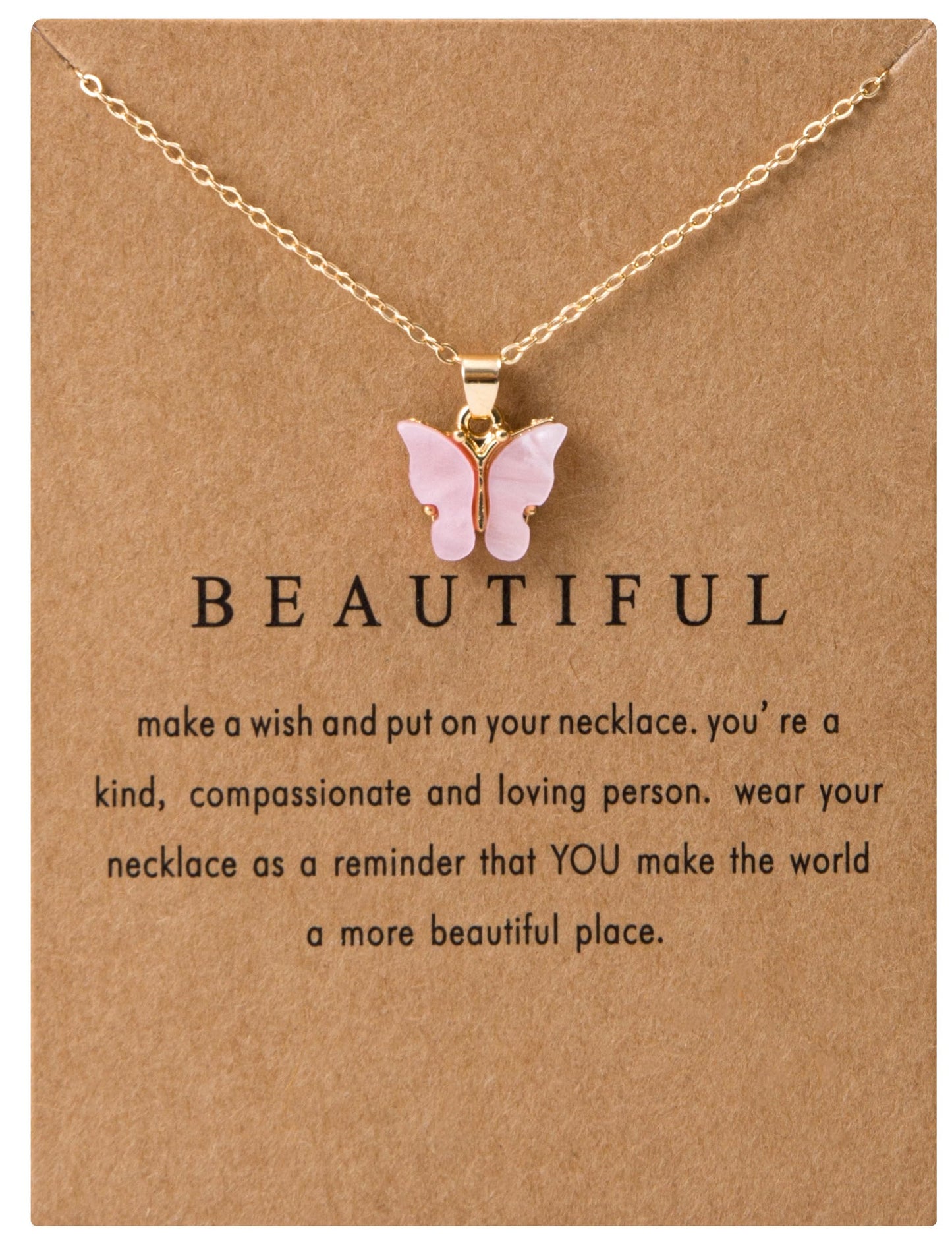 18PCS Colorful Butterfly Pendant Necklace for Women Bohemian Acrylic Adjustable Retro Card Clavicle Chain Insect Animal Necklace Friend Friendship Party Jewelry Gift (Golden Card & White Card 18pcs)