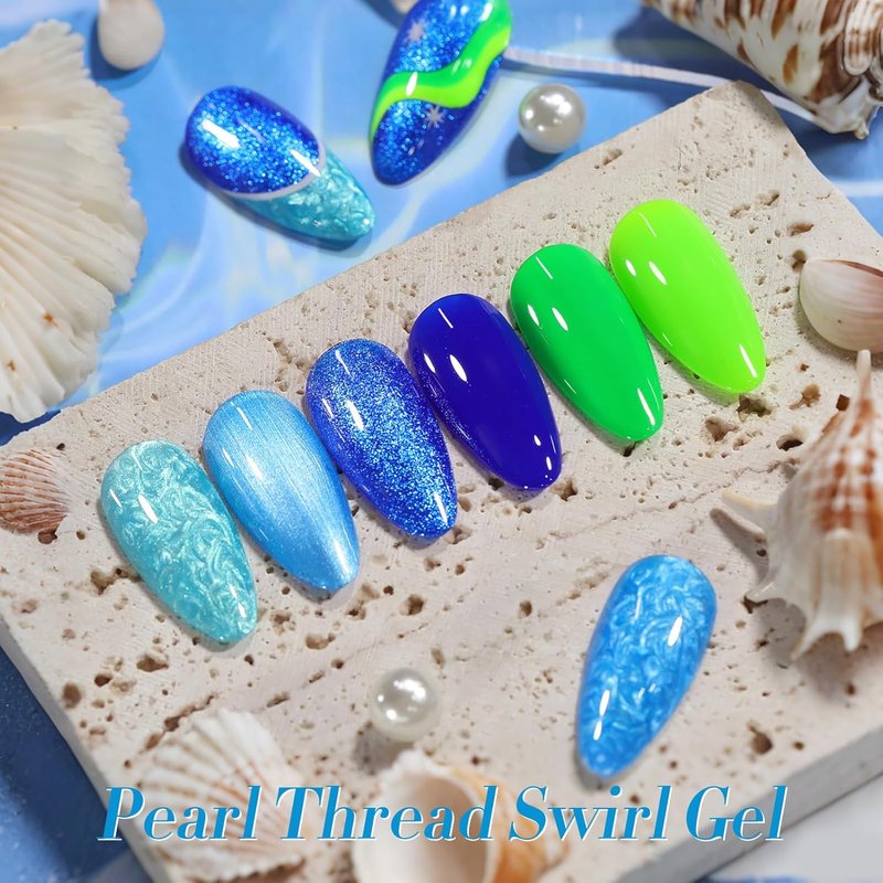 Born Pretty Neon Green & Blue Gel Nail Polish - 6 Colors with Shimmer Pearl Glitter for DIY Nail Art