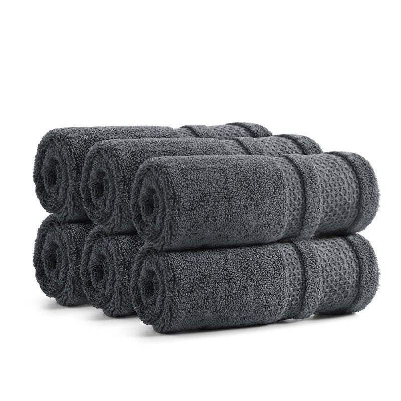 REDKISS Luxury Washcloths for Showering, 13x13 inch, 100% Cotton Premium Wash Cloths Set of 6, Super Soft and Highly Absorbent Face Towels for Bathroom, Spa, Gym and Hotel, Blue Gray