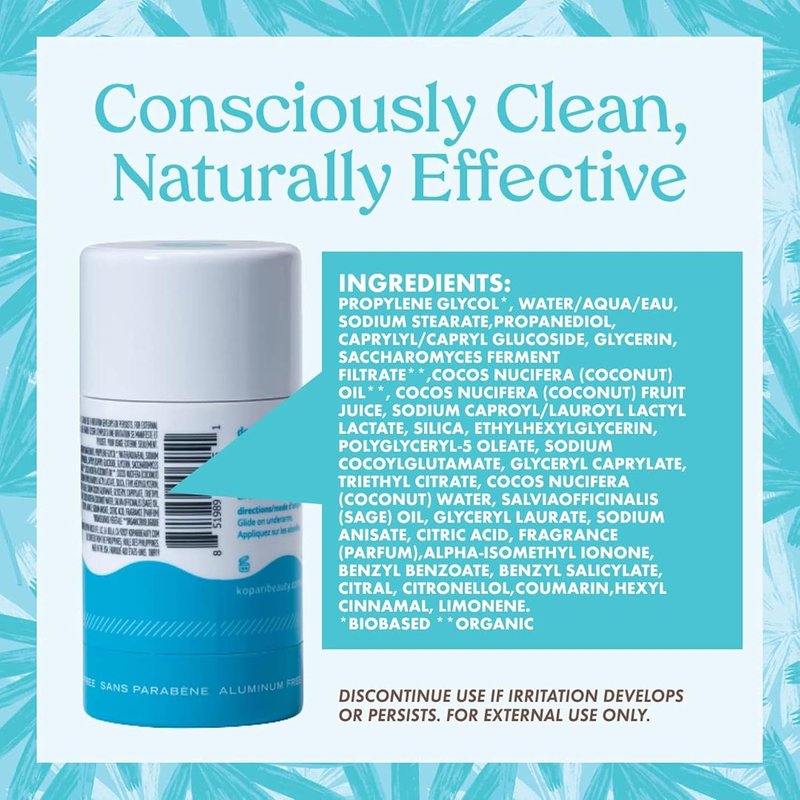 Kopari Coconut Deodorant - Aluminum Free, Non-Toxic & Plant-Based - Long Lasting Protection, 2 oz