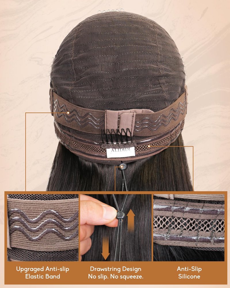 Alididi Glueless Wigs Human Hair Pre Plucked Pre Cut SKINLIKE Real 2x6 HD Lace Closure Wigs Human Hair 15A 200% Density 0.10mm Ultra-Thin Swiss Lace Drawstring Straight Wig Bleached Knots 26inch