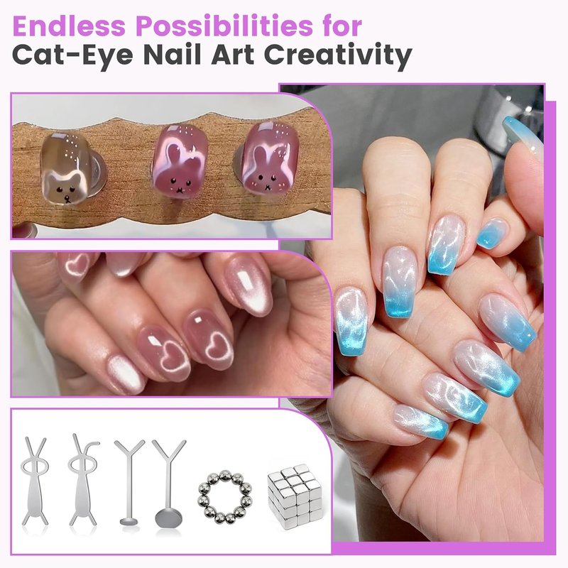 Skiennix Cat Eye Magnet Set - 12 PCS Nail Art Tools for Stunning Gel Polish Effects