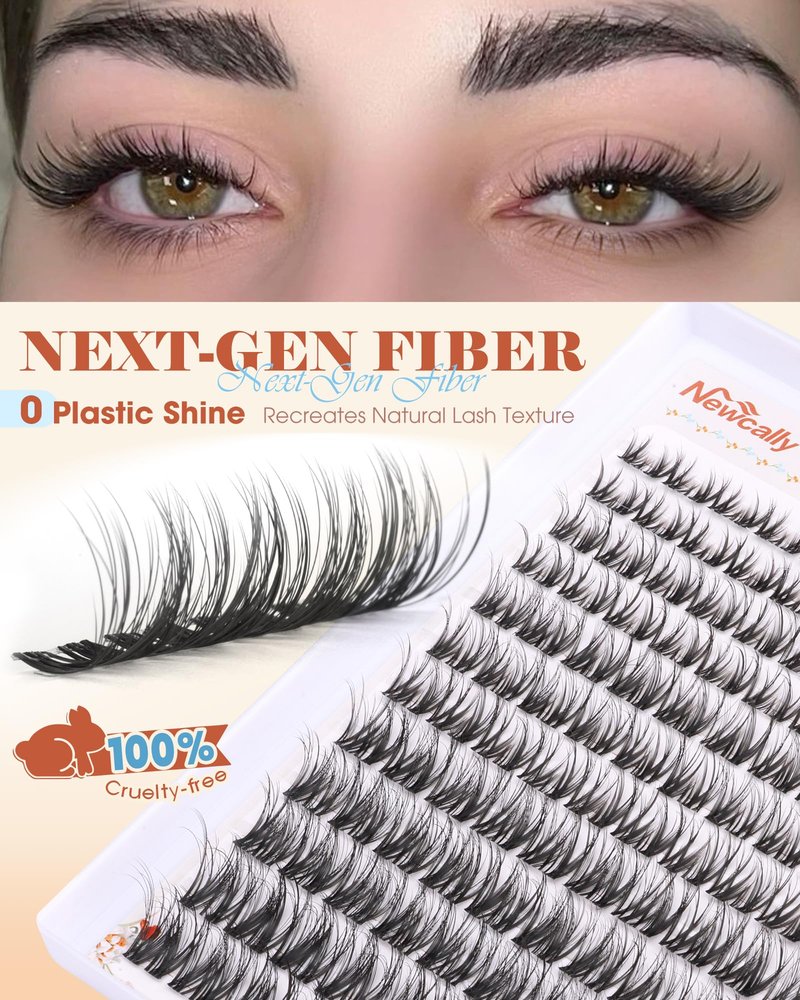 Lash Clusters Clear Band Wispy Eyelash Clusters Natural Look Lash Extensions Invisible Band Spider Cluster Eyelash Extensions 8-16MM Indivdiual Lahses D-curly Breeze Cluster Lashes by Newcally