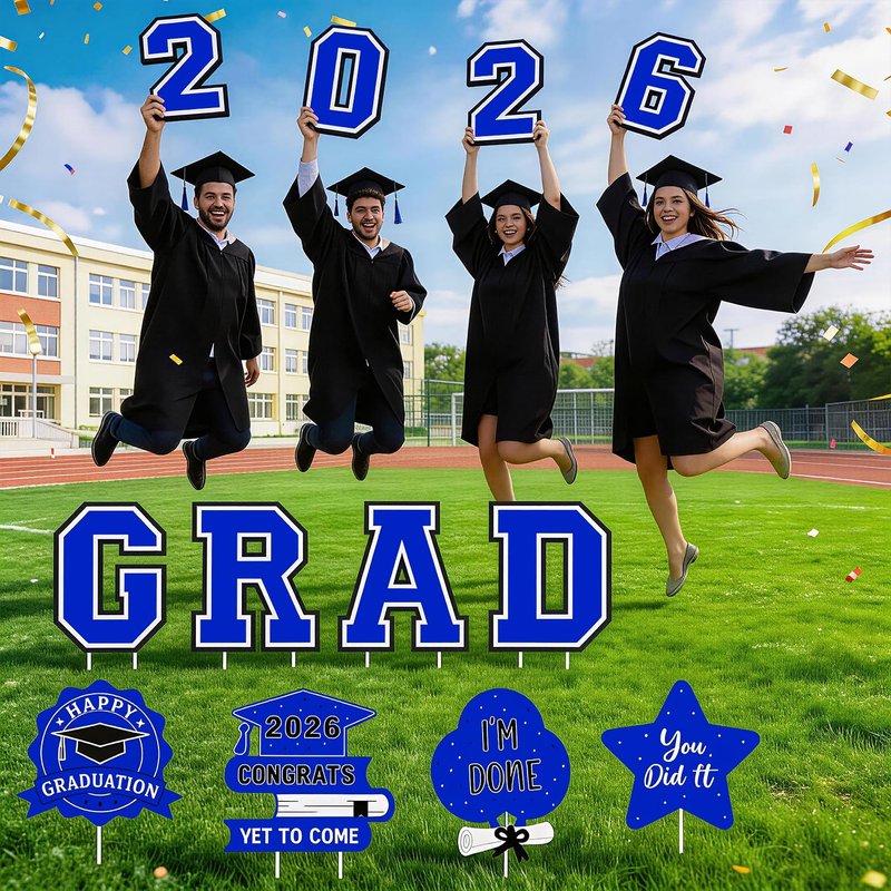 Graduation Decorations 2026 12Pcs Graduation Yard Signs Class of 2026 Outdoor Waterproof Congrats Grad Sign with Stakes for kindergarten K-12th College Any Grade Blue