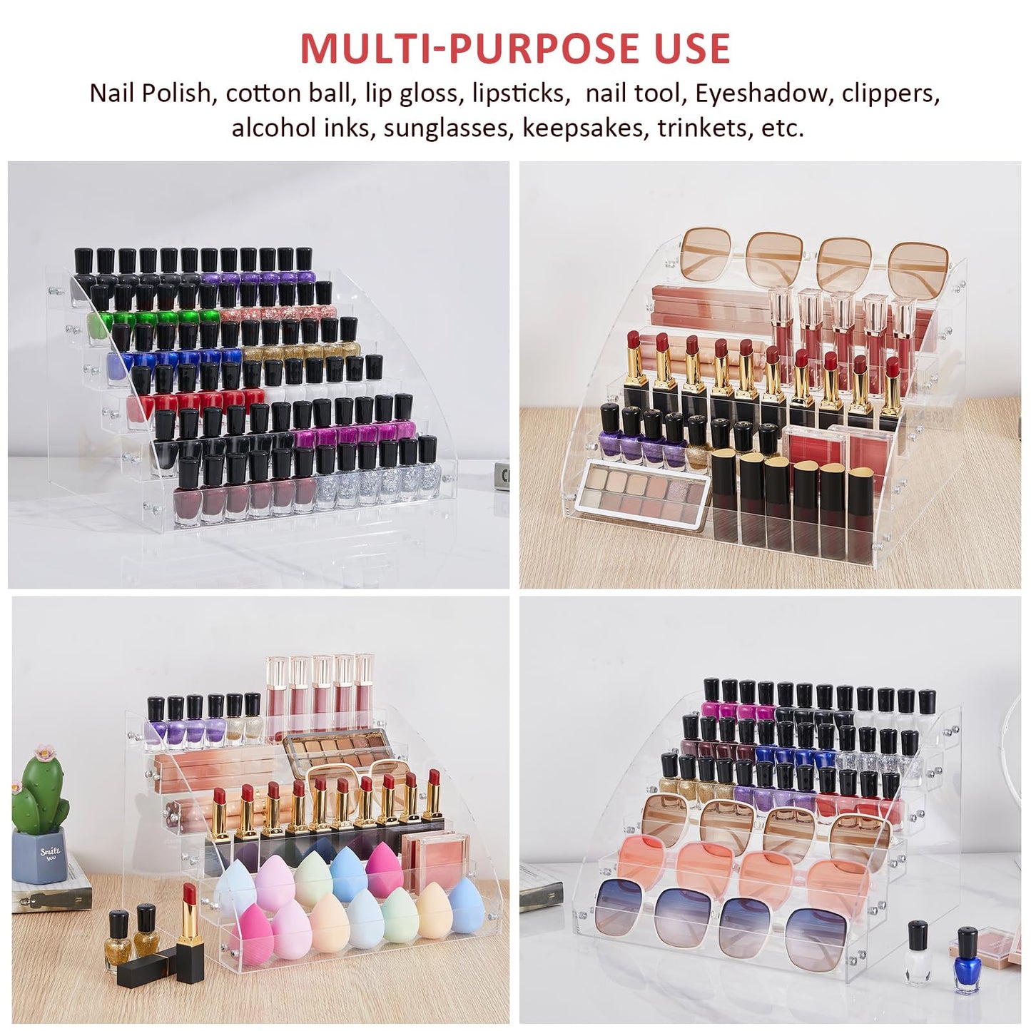 KINGROW Nail Polish Organizer Holder Rack 6 Layers Acrylic Display Shelf For Eyeglasses Essential Oils Ink Storage Holds Up to 96 Bottles (Fit 1-2oz Bottles)