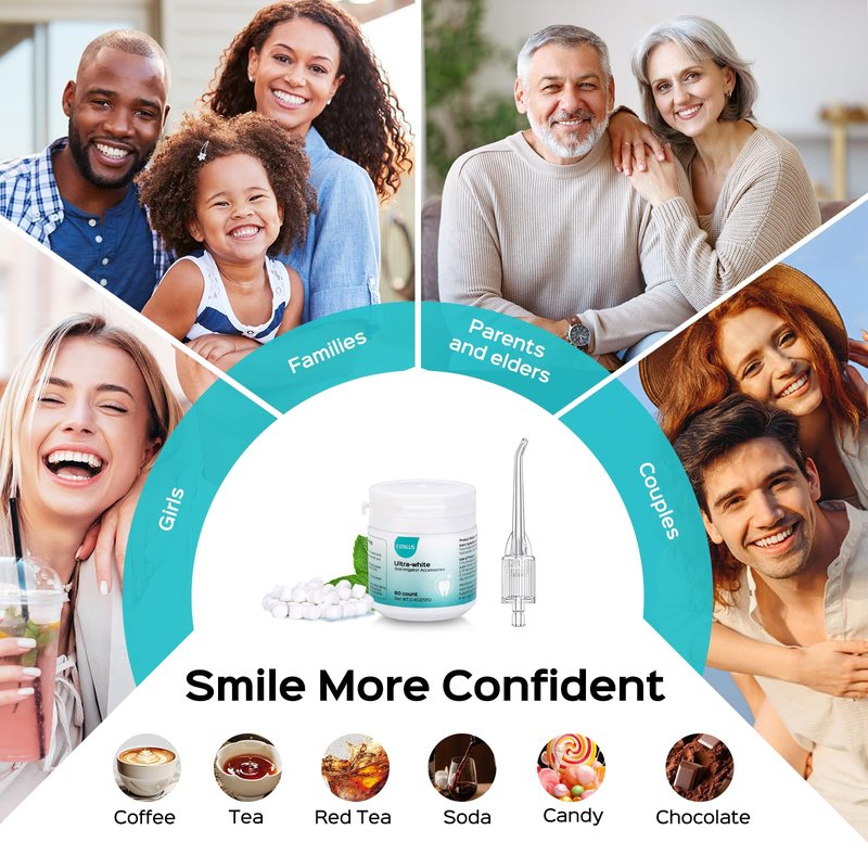 COSLUS Whitening Water Flosser Replacement Tips with 60 Pcs Mint Refills: Compatible with C20 (F5020E) & E40 (WFP14) Portable Water Flossers – Improve Stains Gently& Fresh Breath for Daily Oral Care