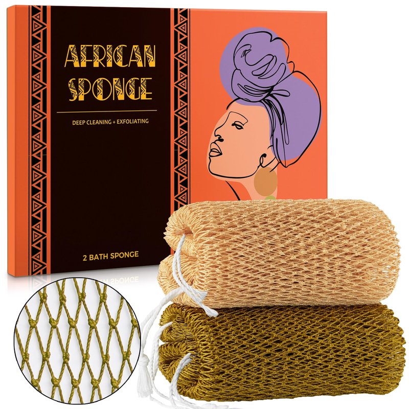 African Net Sponge Authentic - African Exfoliating Net Sponge Real African Wash Cloth - African Bath Sponge Loofah with Knots Exfoliator Net - Skin Smoother Scrub Net for Shower Body Scrubber