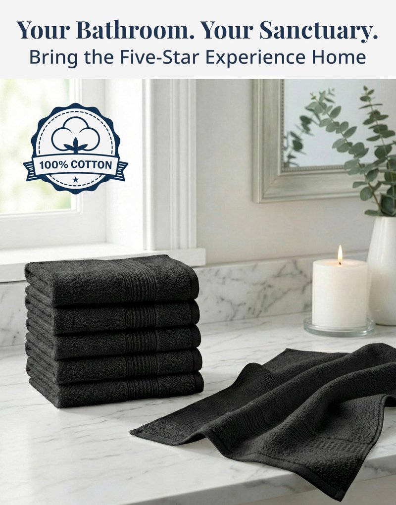 LANE LINEN Washcloths 6 Pack - 100% Ringspun Cotton Washcloths - 13"x13"- Soft Textured, Well Stitched, Lightweight Towel - Absorbent & Durable - Perfect for Daily use - Black Wash Cloths