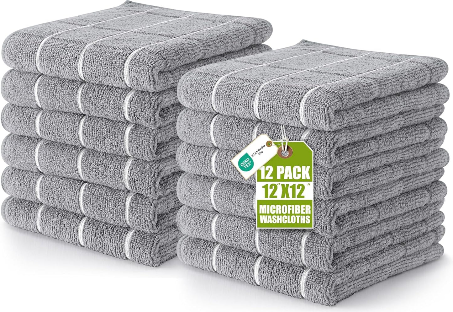 Utopia Towels Microfiber Wash Cloths Set - 12 Highly Absorbent & Soft Fingertip Towels | 12x12 Inches, Grey