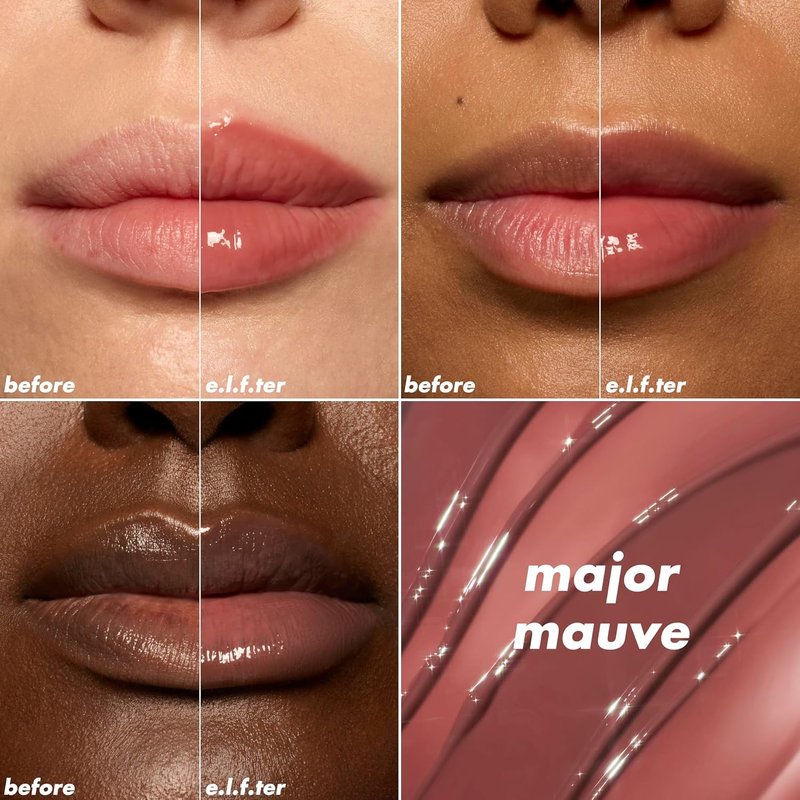 e.l.f. Glow Reviver Plumping Lip Oil - Tinted Lip Plumper for High-Shine Finish | Infused with Jojoba Oil, Vegan, Major Mauve