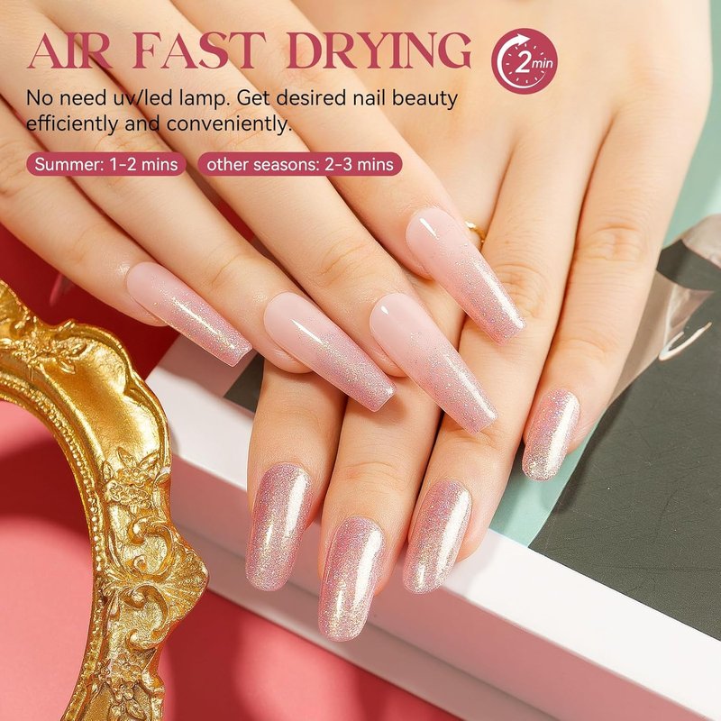 MIZHSE Quick Dry Glitter Pink Nail Polish - Non-Gel, Fast Air Drying, 15ml Full Coverage Shine