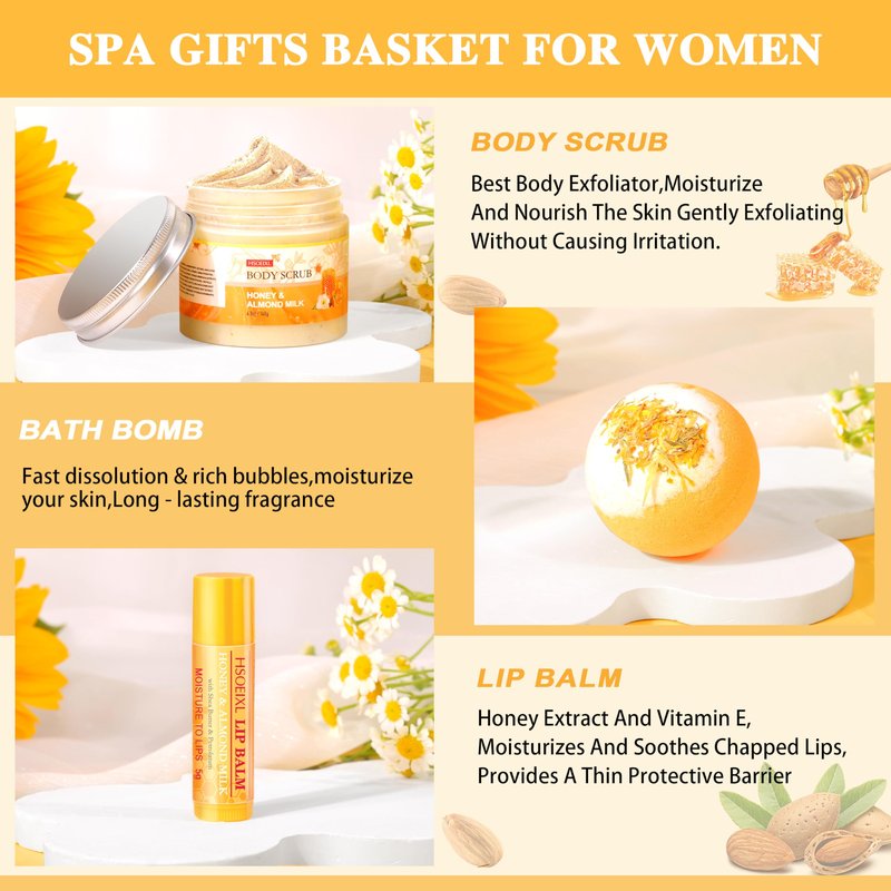 Gifts for Women, Birthday Gift for Women, 9 Pc Almond Milk & Honey Bath and Body Gifts Set, Self Care Gifts Spa Gift Basket, Relaxing Bath Sets for Mom, Girlfriend, Sister, Female Friends, Coworker