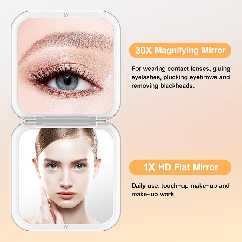 MIYADIVA Compact Mirror - 30X Magnifying Travel Makeup Mirror with Precision Tweezers | Perfect Gift for Girls