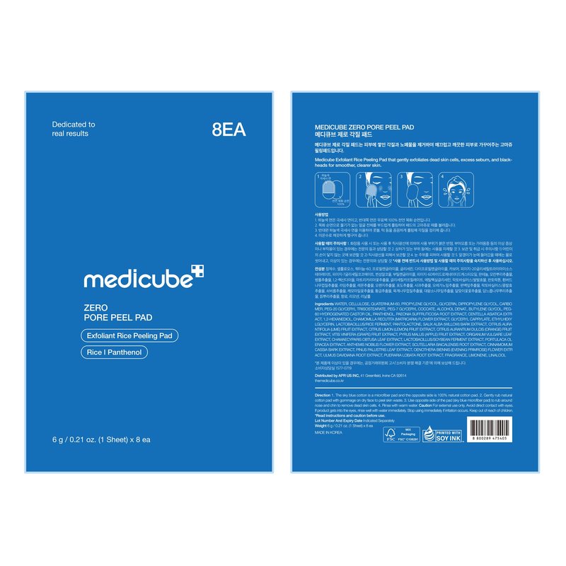 medicube Zero Pore Peel Pads (8ea) | Smoothing Mitt for Face & Body | Rice Extract, Natural AHA & Panthenol | Double-Sided Organic Cotton & Microfiber Pads | Polish for Smooth, Clear Skin