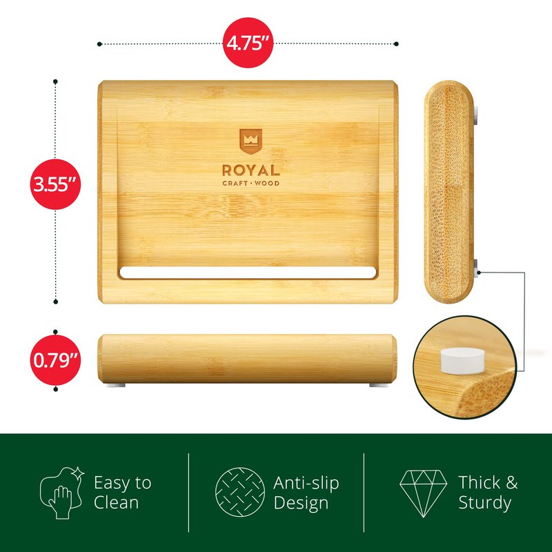 Royal Craft Wood Bamboo soap Dish, Bathroom and Shower soap Holder, Self draining Kitchen soap Tray