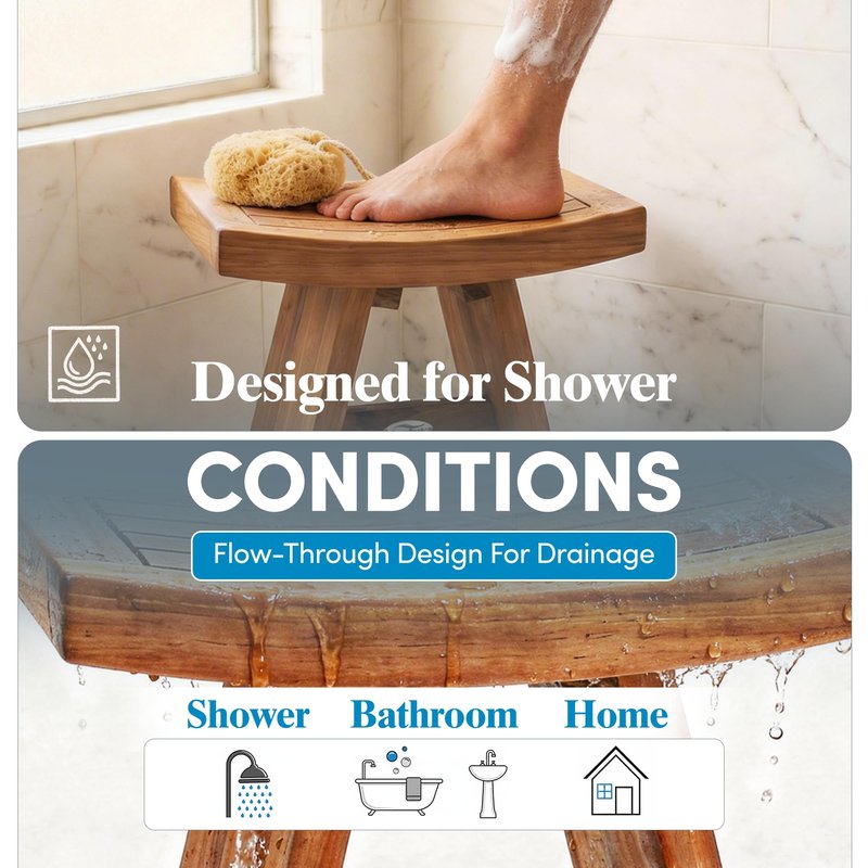 AquaTeak The Original 18" Asia Teak Shower Bench - Shower Stool for Bathroom - Durable Water Resistant Shower Chair - Shaving Foot Rest - Indoor & Outdoor Use