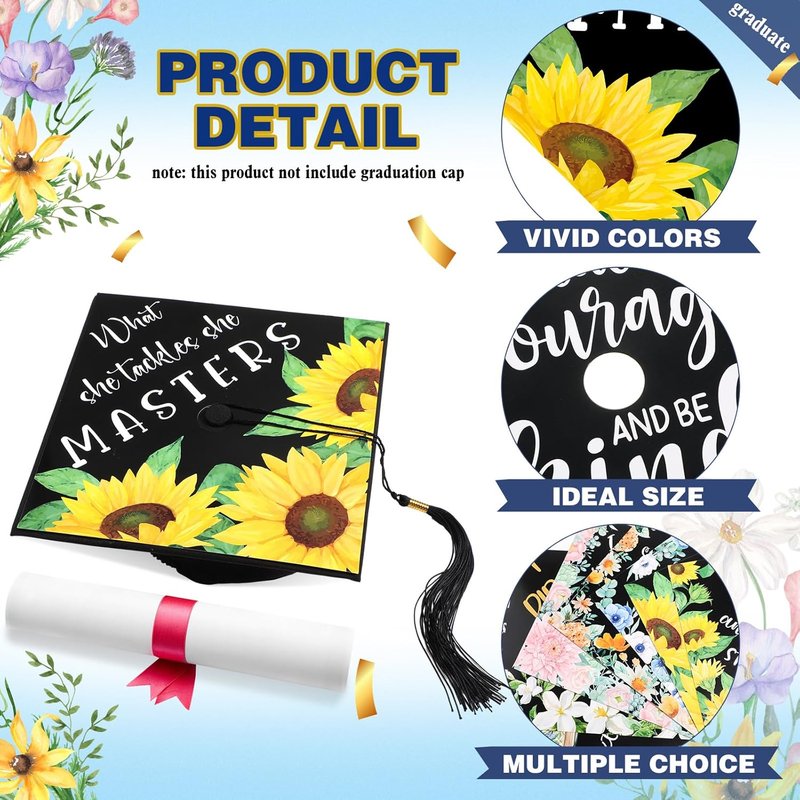 Colorful Flower Graduation Cap Topper Stickers - Inspirational Bible Quotes | 14 Pcs Decal Set
