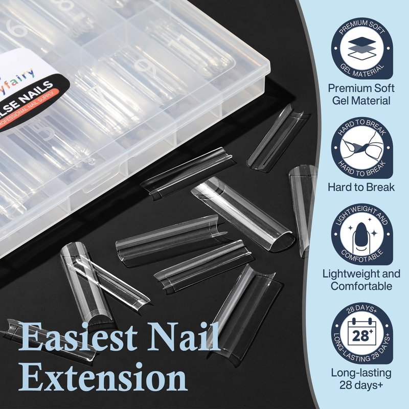 Luckyfairy XXL Nail Tips Square 120 Pcs 12 Sizes - No C Curve Flat Square Pre-buff 2XL Half Cover Tapered Gel Acrylic Nail Tips False Nails Gelly Tips for DIY Nail Art Salon