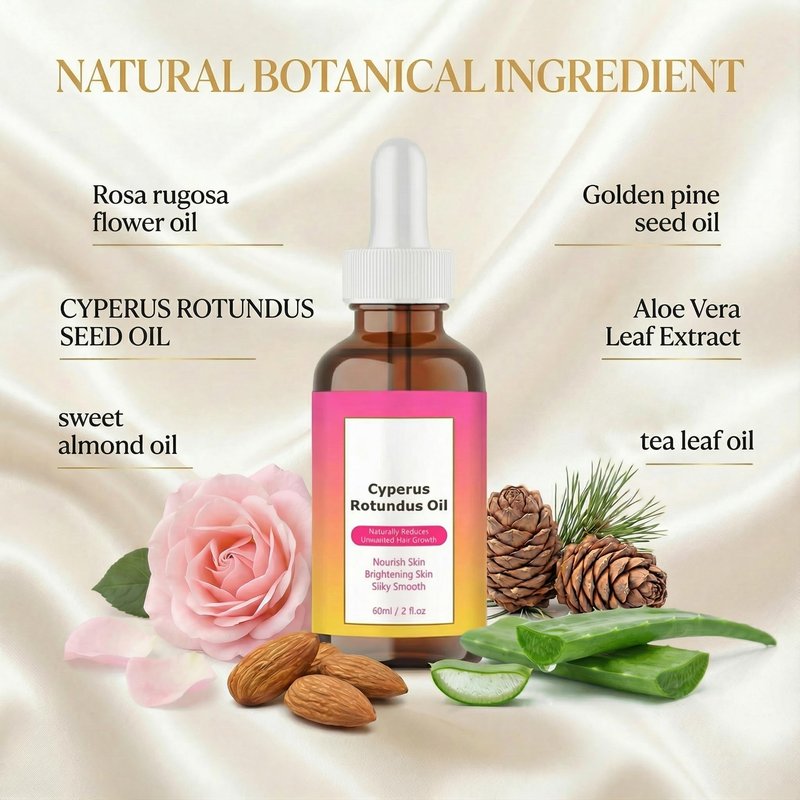 KPEBN Cyperus Rotundus Oil for Hair Removal - Natural Formula to Reduce & Slow Body Hair Regrowth, Soothing Skin Care for Legs, Arms, Underarms & Full Body, 60ml (2 fl oz)