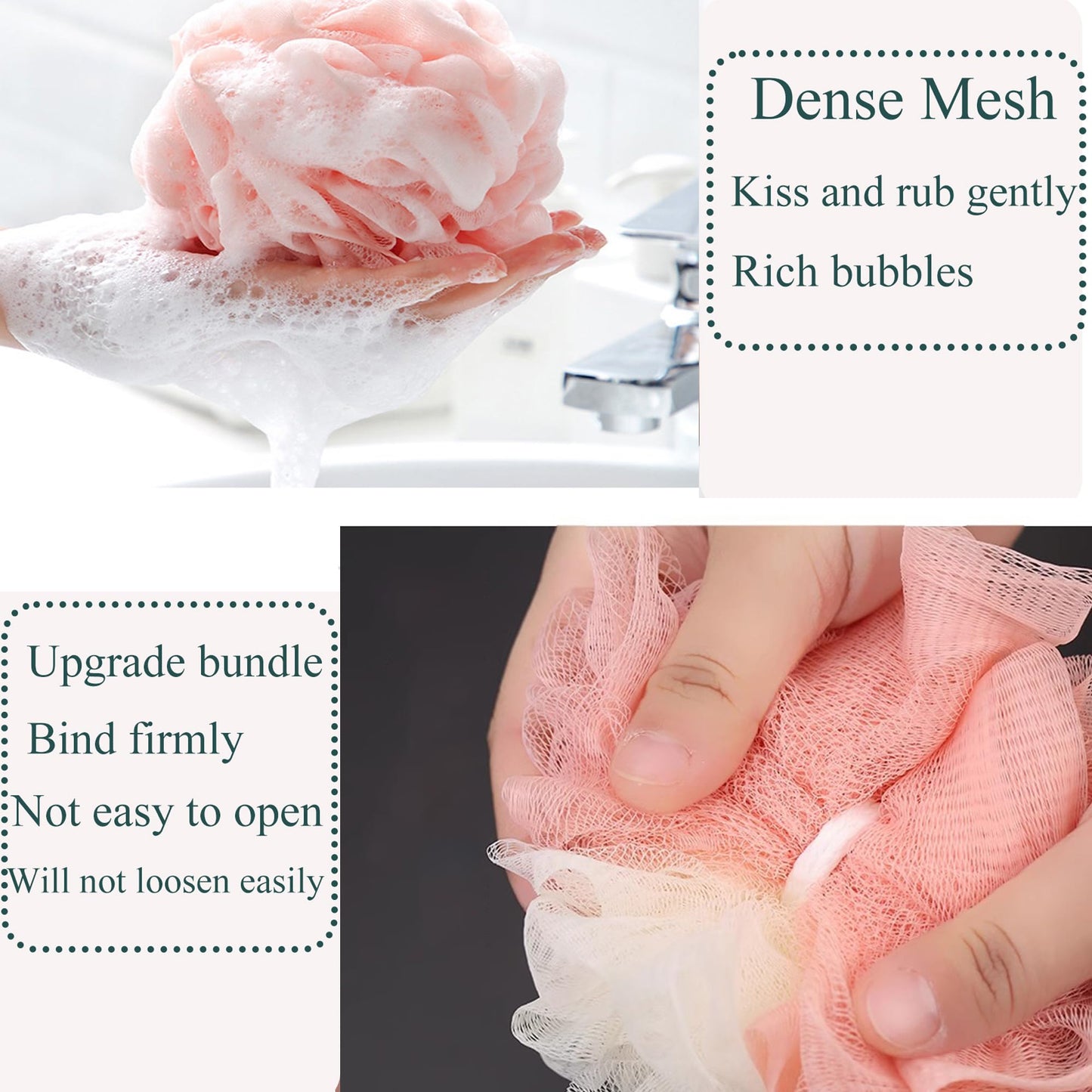 4 Pack Bath Loofah Sponge - 12cm/4.7 inch Large Shower Mesh Pouf, Soft Body Scrubber for Exfoliating & Cleansing, 40g Durable Shower Balls for Men Women, Bath Accessories