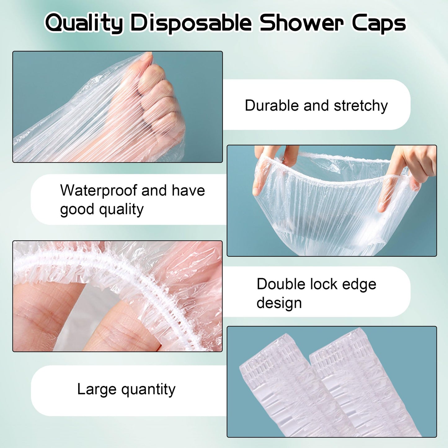 YGQQOY Shower Caps, 200PCS Large Thick Disposable Shower Caps, Bowl Covers, Clear Plastic Wrap for Women, Bath Caps for Hair Treatment