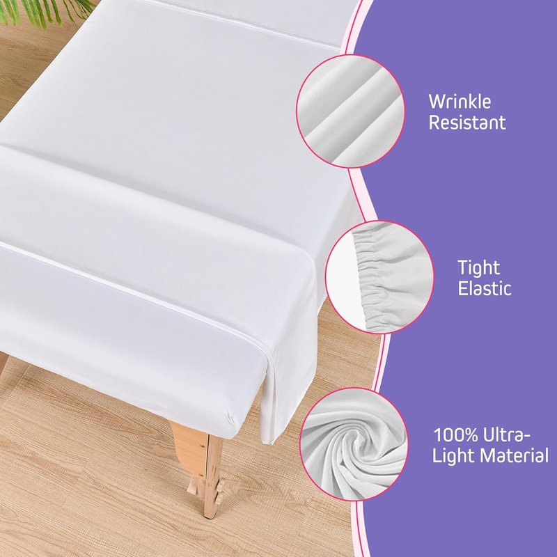 Massage Table Sheets Set - 3-Piece Microfiber Spa Bed Covers | Soft, Wrinkle & Oil Resistant - White