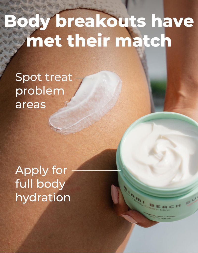Miami Beach Bum Bum Body Cream - 6.7 oz Bum Lotion Oregano Aloe + Jojoba Daily Moisturizer for Skin Health, Razor Bumps, Keratosis Pilaris, Ingrown Hairs, Sunburns, Blemishes