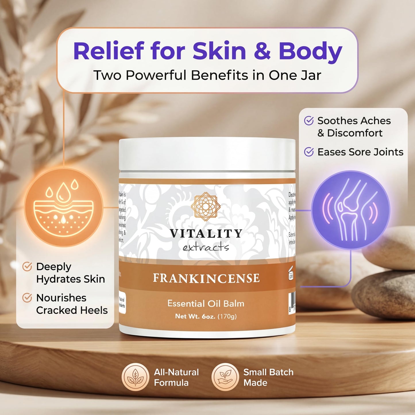 Vitality Extracts Frankincense Balm - 6oz, Boswellia Serrata, Beeswax, Olive Oil, Moisturizer for Dry, Cracked Skin, All Skin Types