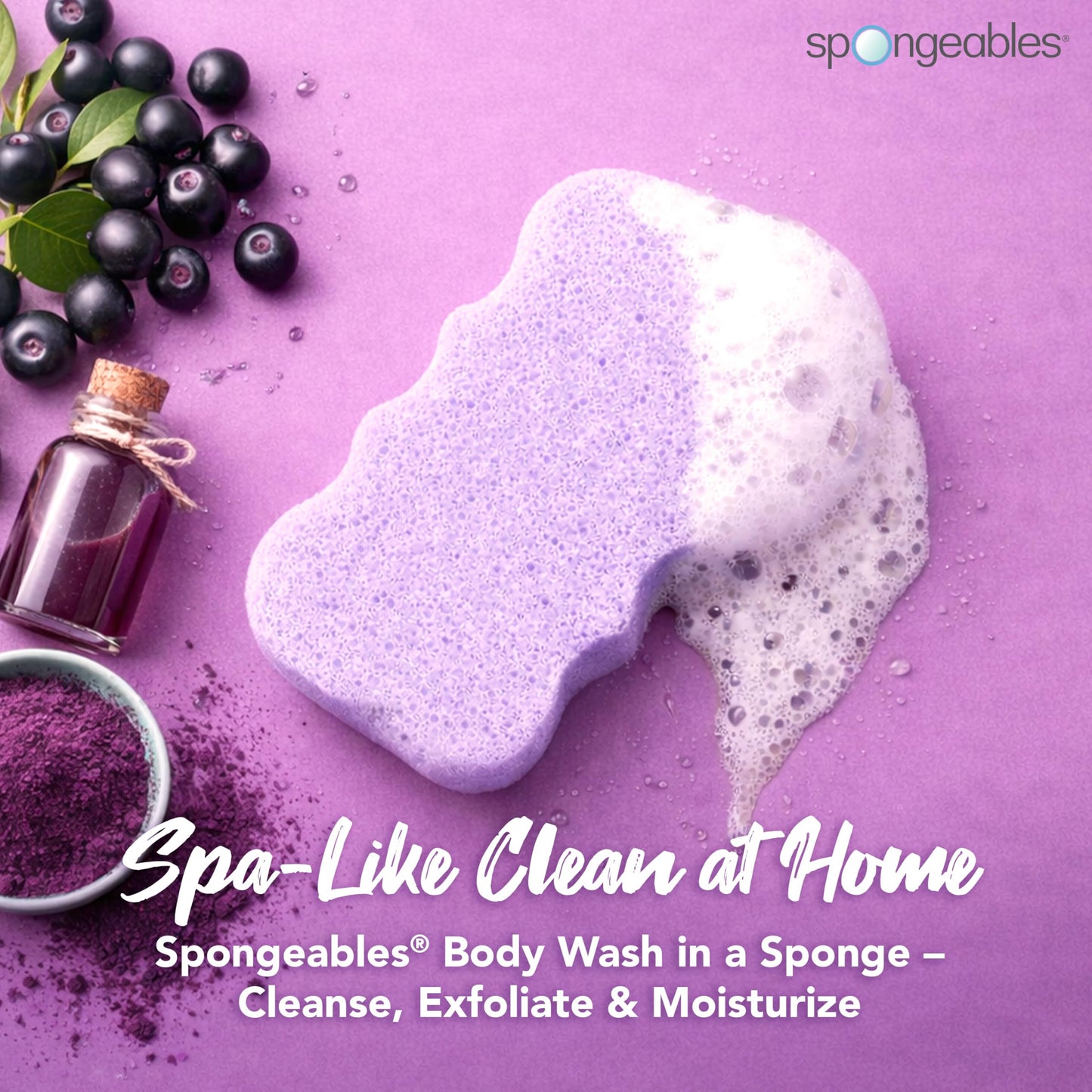 Spongeables Body Wash in a 20+ Wash Sponge, Acai Berry, 1 Count