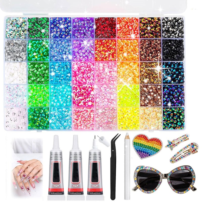 New Resin Jelly Rhinestones for Bedazzling Kit, 32,000pcs 40 Colors 3mm Multicolor Flatback Gems with B7000 Jewelry Glue 3pcs, Bedazzler Kit for Nail Art, Shoes, Clothing,Books, Crafts, Diamond Art