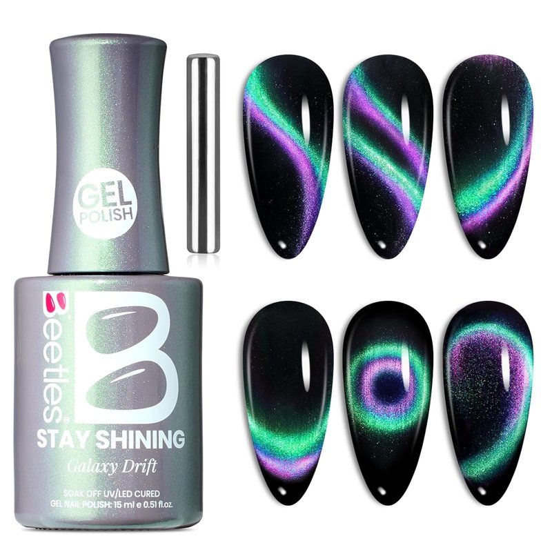 Beetles Cat Eye Gel Nail Polish - 9D Chameleon Green Purple | 15ML Soak Off UV Galaxy Drift Collection
