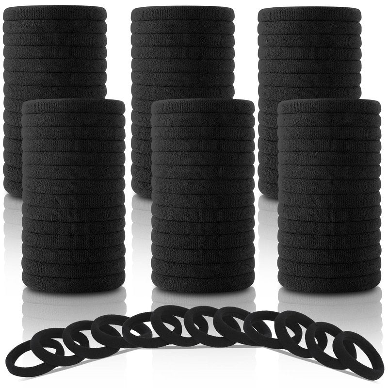 120PCS DWKFEOQ Black Hair Ties for Women Girls, Elastic Ponytail Holders, Cotton Seamless Hair Bands, No Damage for Thick Hair, 1.89 Inch in Diameter (Black)