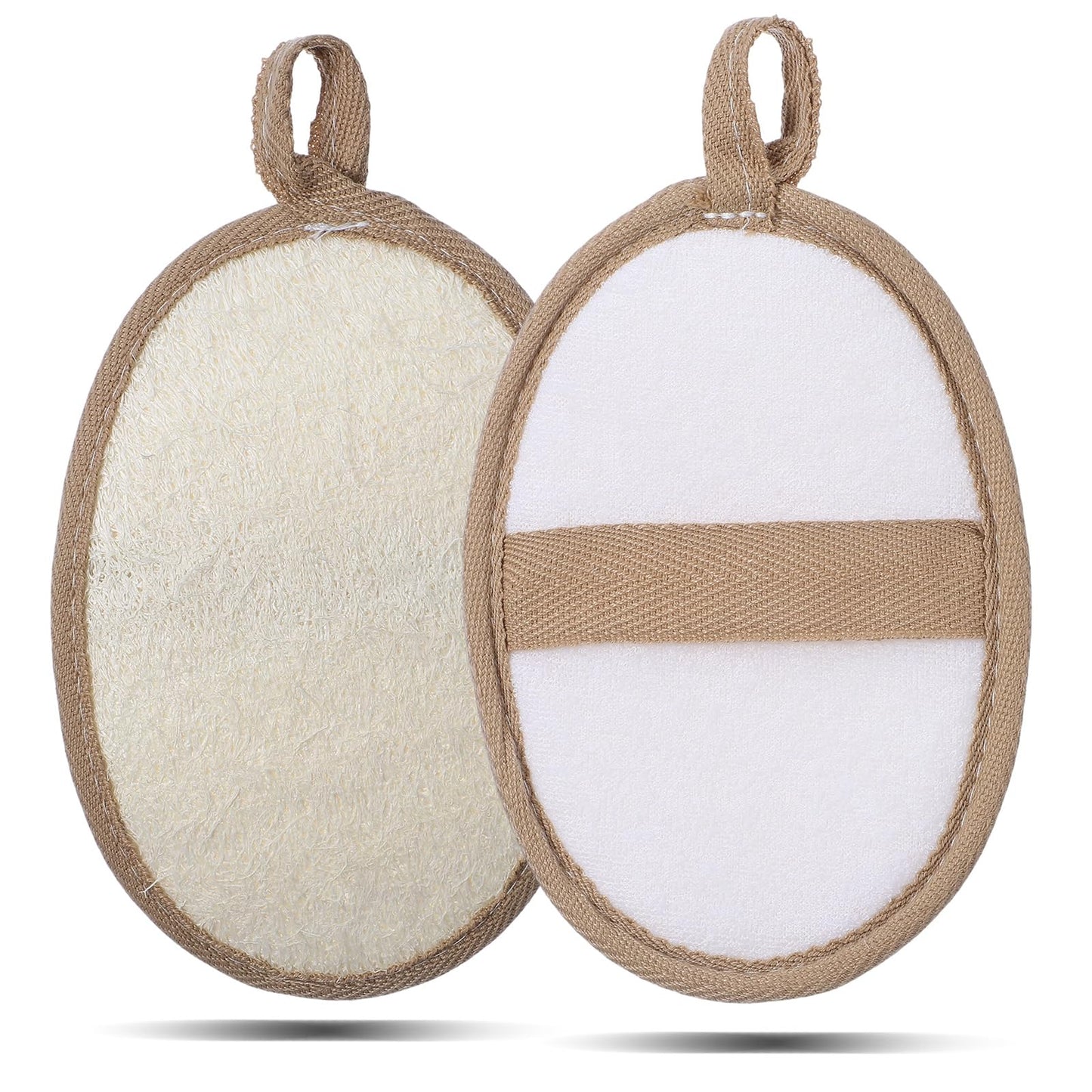 Hadnves 2 PCS Exfoliating Body Scrubber Natural Loofah Bath Shower Loofah Sponge Pads for Women Men Body Natural Luffa & Terry Cloth, Eco-Friendly
