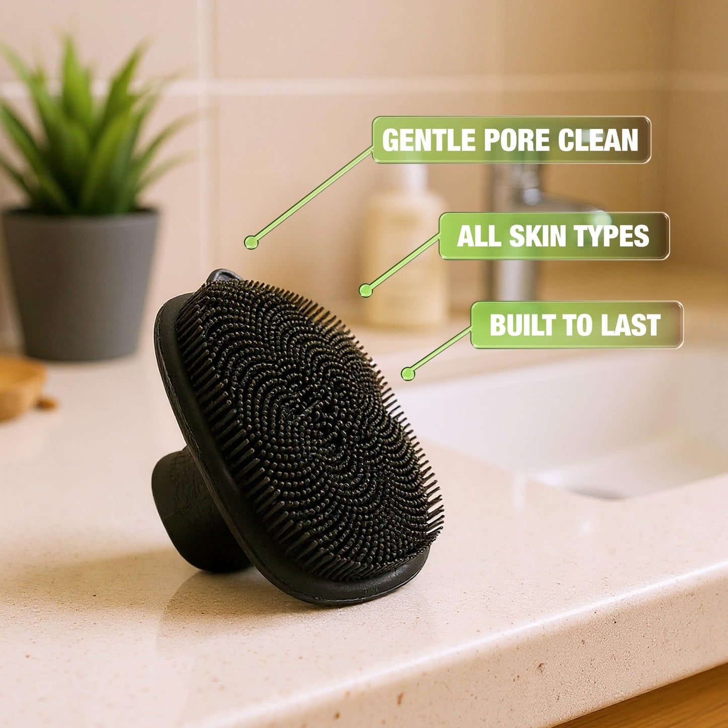 Purefest 3-in-1 Silicone Scrubber Set – Exfoliating Body Scrubber, Scalp Massager Shampoo Brush & Facial Cleansing Pad – Hygienic Shower Loofah Alternative for Men & Women (3 Pack)