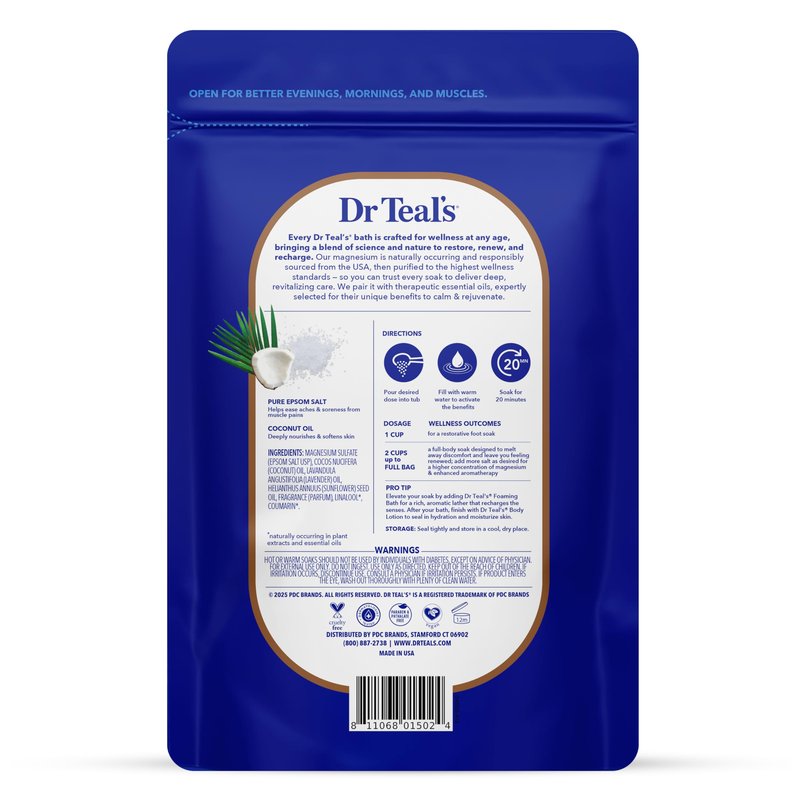 Dr Teal's Epsom Salt Magnesium Soak, Nourish & Protect with Coconut Oil, 3 lbs (Pack of 4)