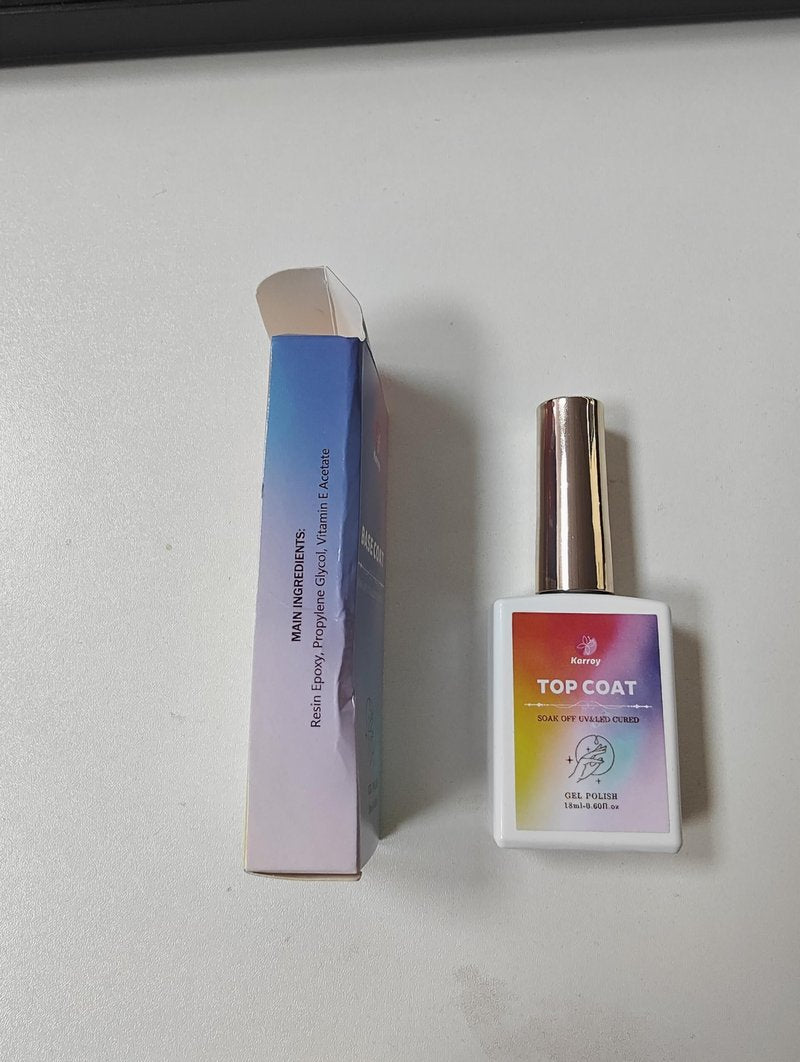 Karroy Top Coat for Gel Nail Polish, No Wipe High Glossy Long-Lasting Clear Formula, UV/LED Lamp Cured, Salon-Quality Home DIY, 1PC 18ml
