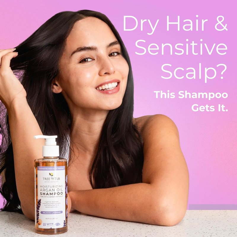 Lavender Dry Hair Shampoo for Sensitive Scalp - Gentle Hydrating Formula with Organic Argan Oil & Aloe Vera | Sulfate-Free, 12 oz