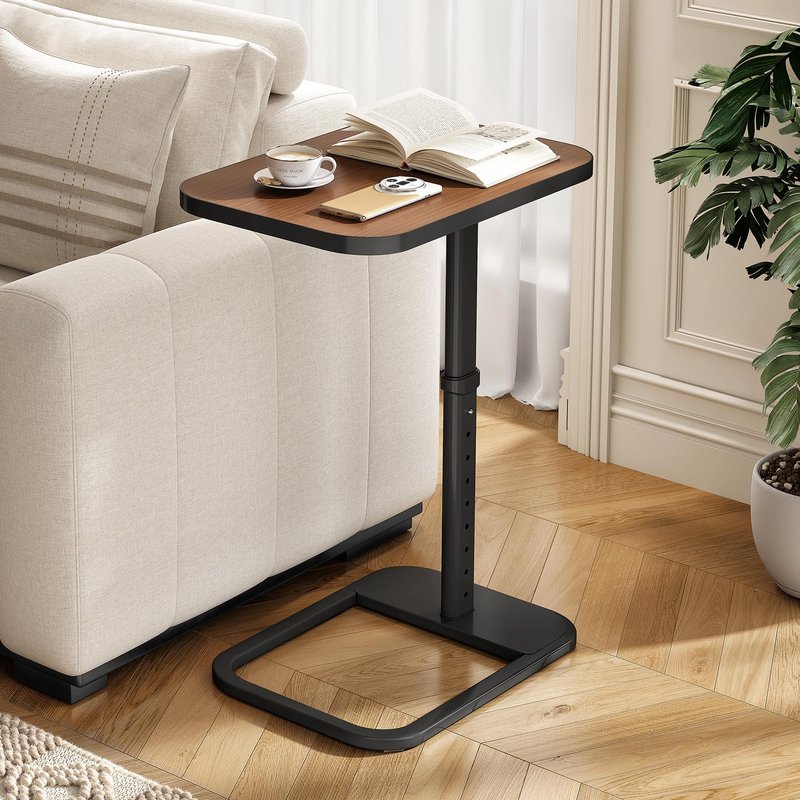 Kitstorack Upgraded TV Tray Table with Panel Lock, 90° Flip-Over Design & Adjustable Height, Sofa Arm Side Table for Eating, Laptop, Couch, Bed, or Small Spaces, Espresso
