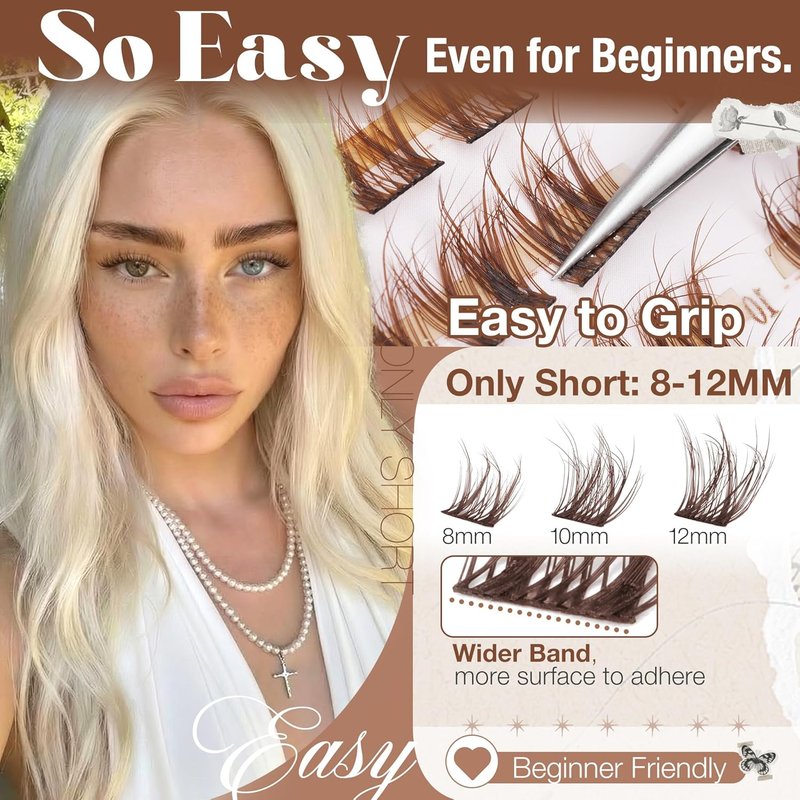 Brown Lash Clusters - 8-10-12MM Wispy Fluffy Eyelash Extensions | Dark Brown DIY Pack