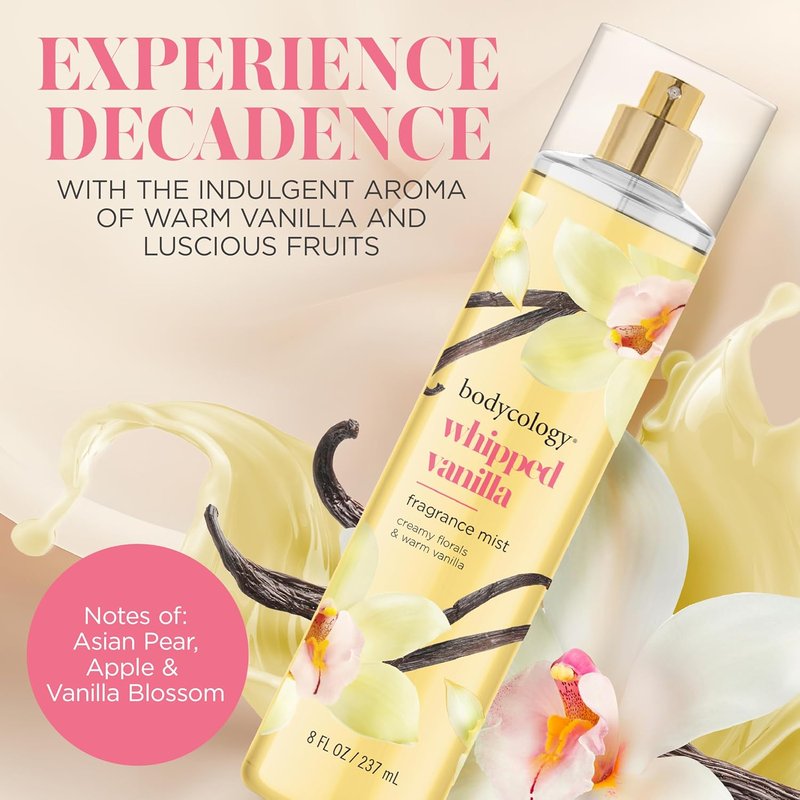 Bodycology Whipped Vanilla Body Mist - Long-Lasting Fragrance, 8 Fl Oz (Pack of 2)